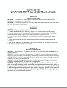 Lynnfield Men's Over-40 Softball League Bylaws